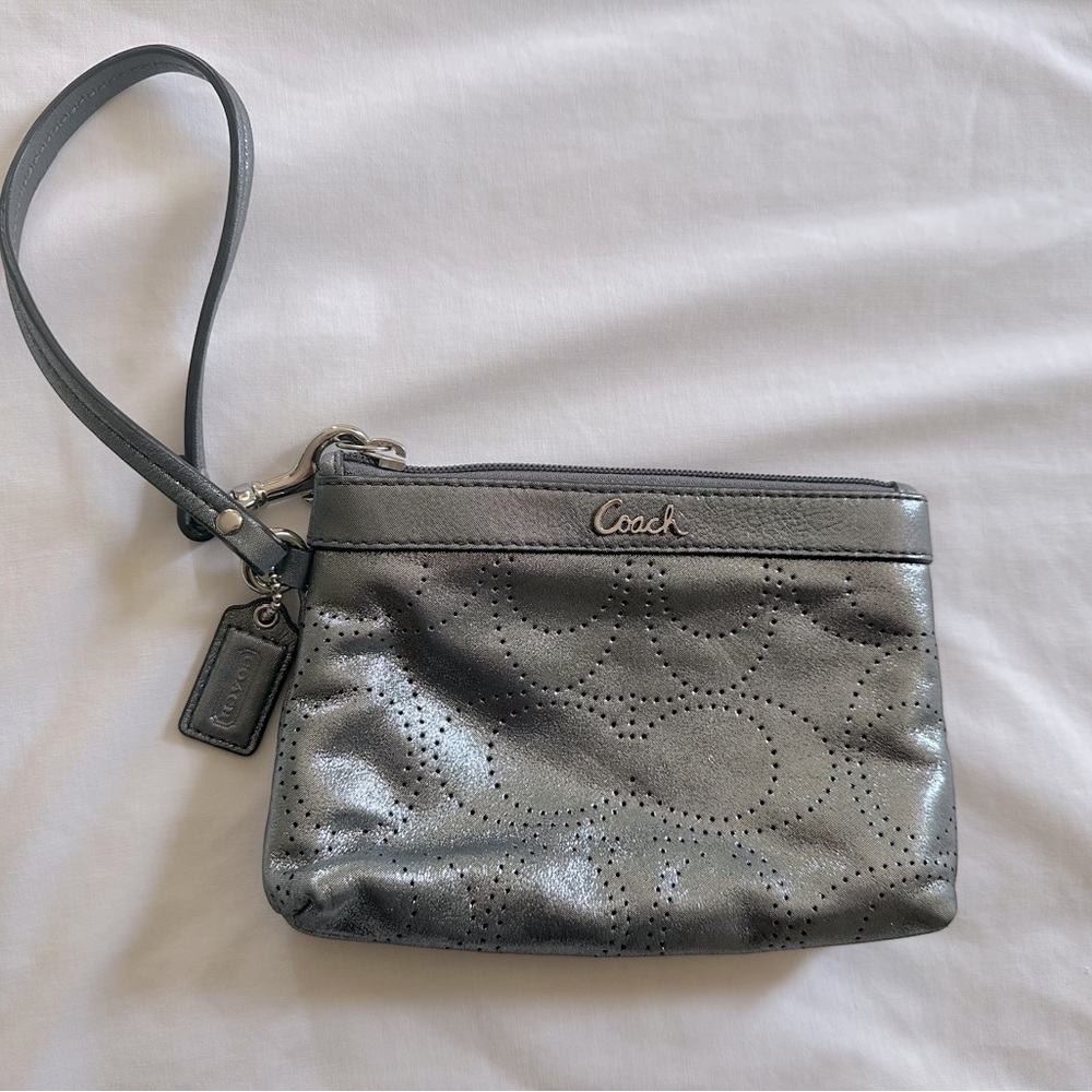 Coach Silver Leather Wristlet
